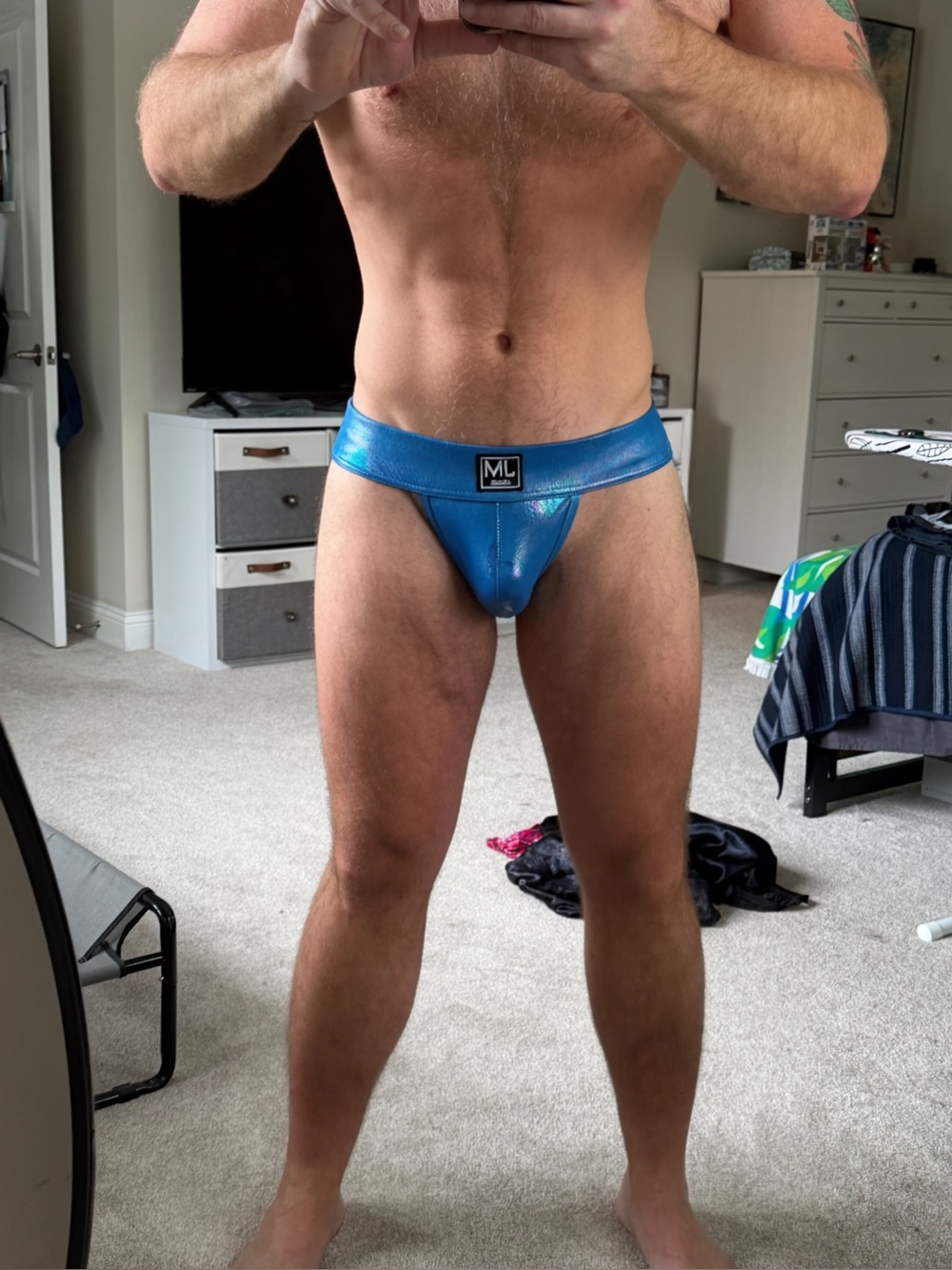 Mens Jockmail Metallic blue jock XL